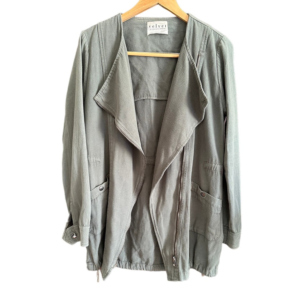 VELVET by GRAHAM & SPENCER | Soft Green Moto Style Field Jacket | Small